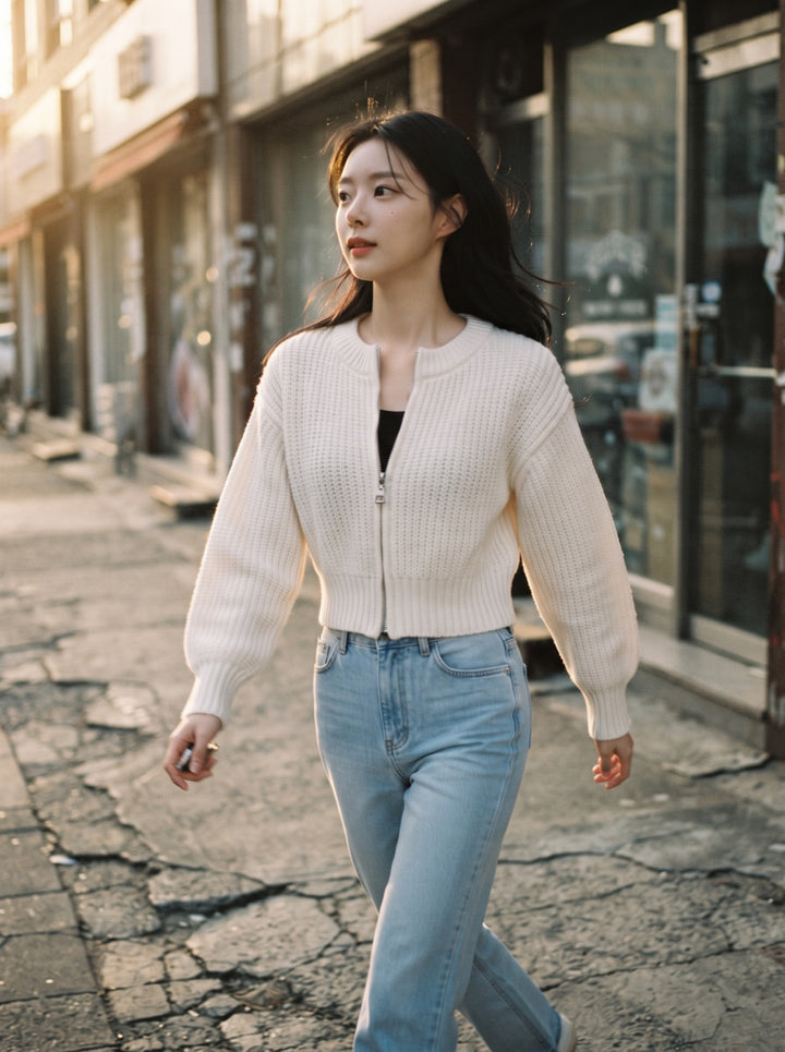 Round-Neck Knit Cardigan