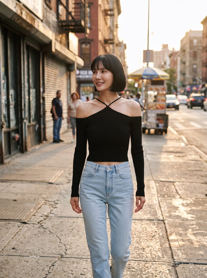 Off-Shoulder Crop Sweater