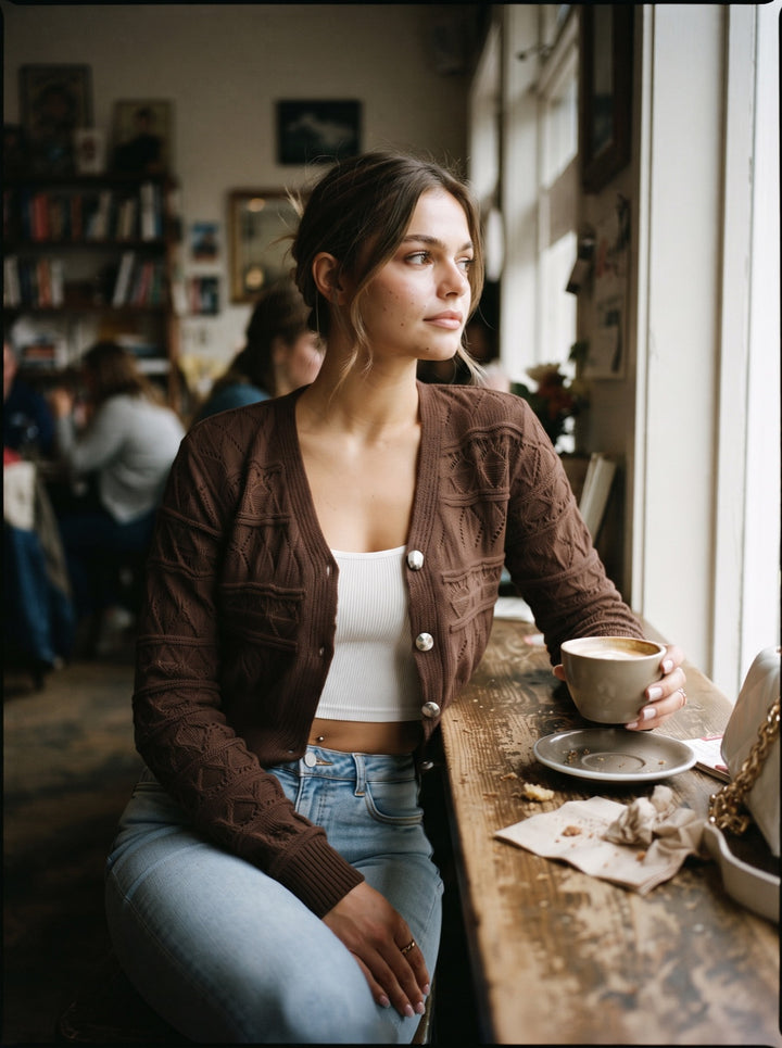 Open-Knit V-Neck Cardigan
