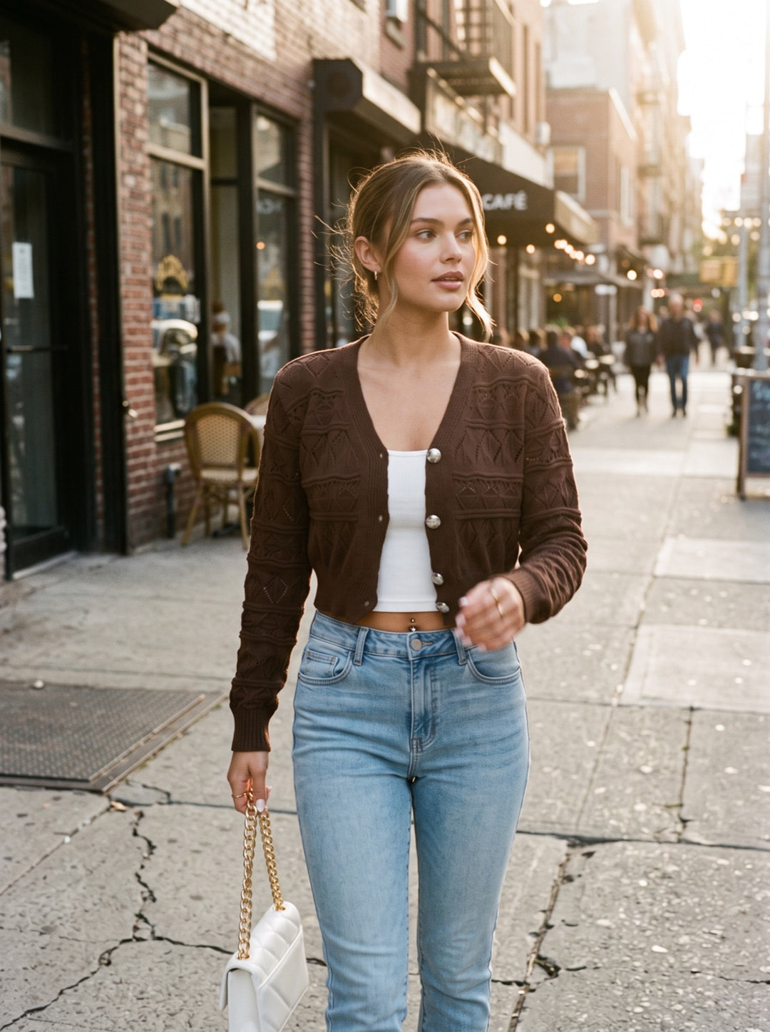 Open-Knit V-Neck Cardigan