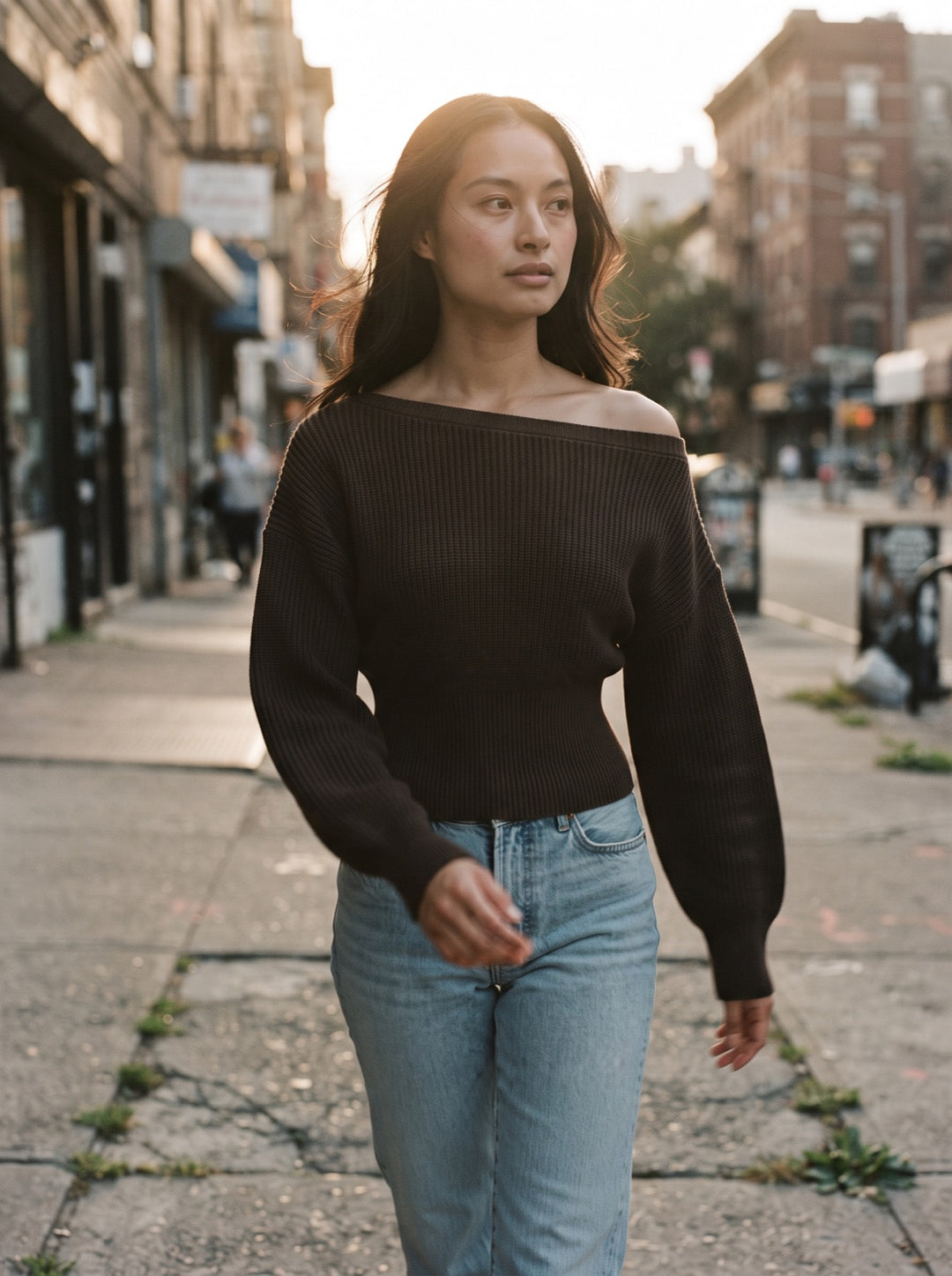 Off-Shoulder Knit Sweater