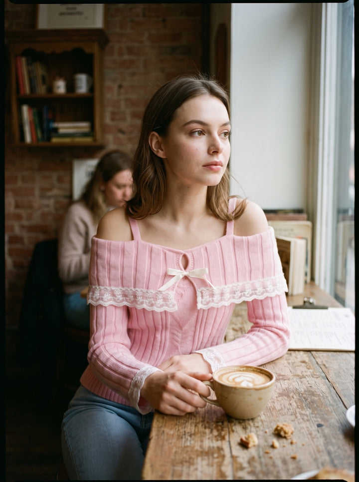 Bow-Front Cold-Shoulder Sweater