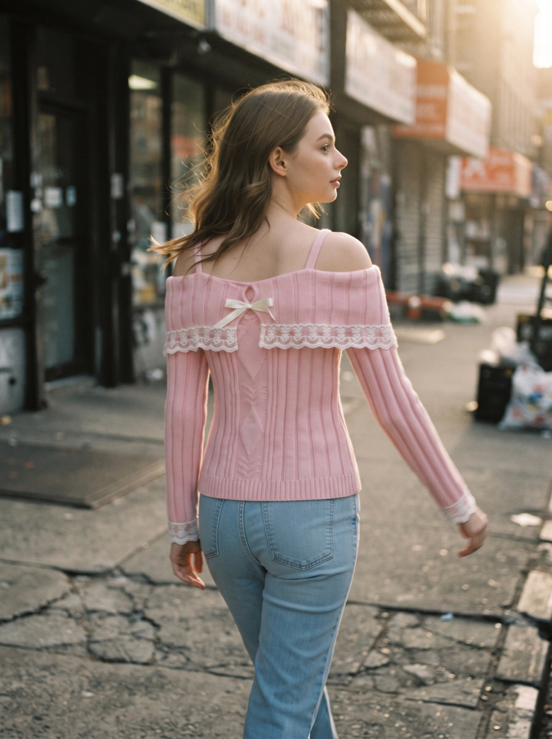 Bow-Front Cold-Shoulder Sweater