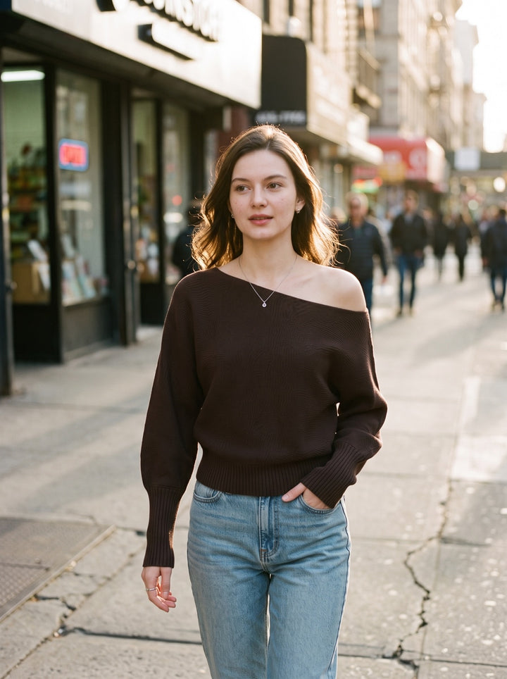 Off-Shoulder Batwing Sweater