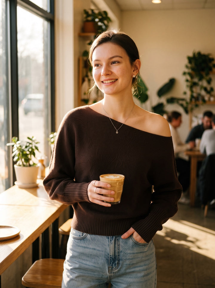 Off-Shoulder Batwing Sweater