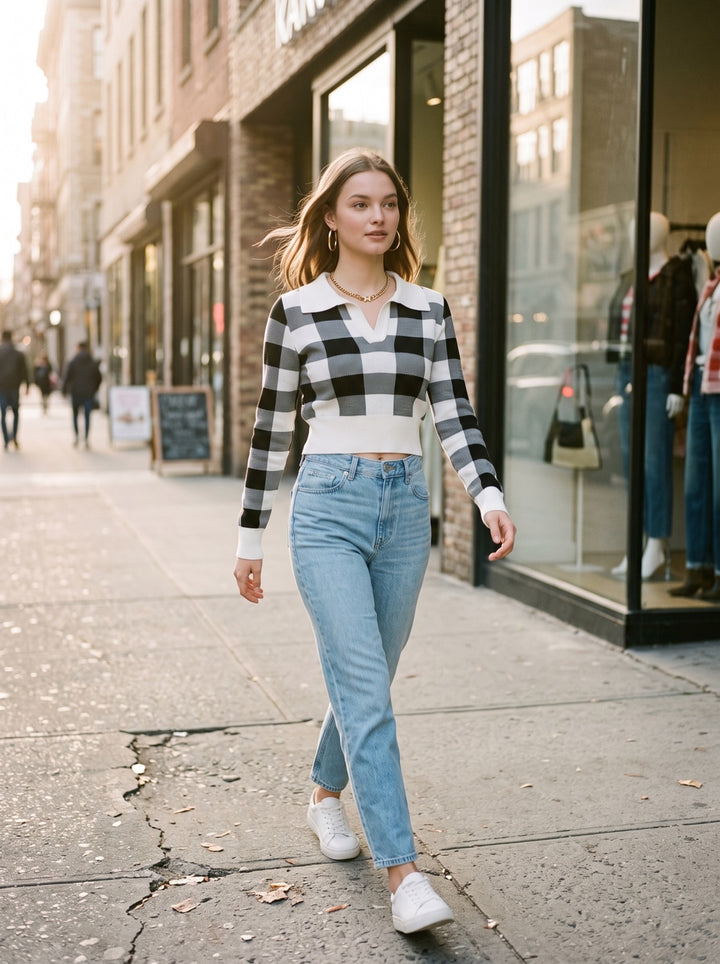 Plaid Cropped Pullover