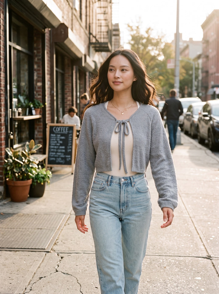 Tie-Front Cropped Knit Cardigan