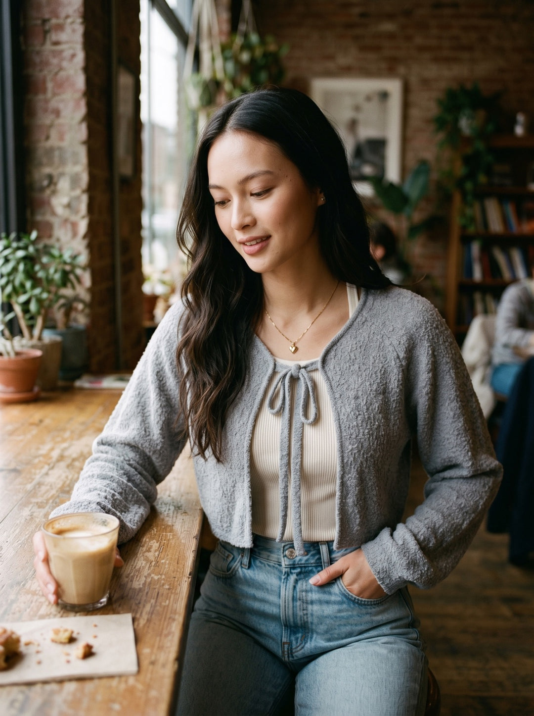 Tie-Front Cropped Knit Cardigan
