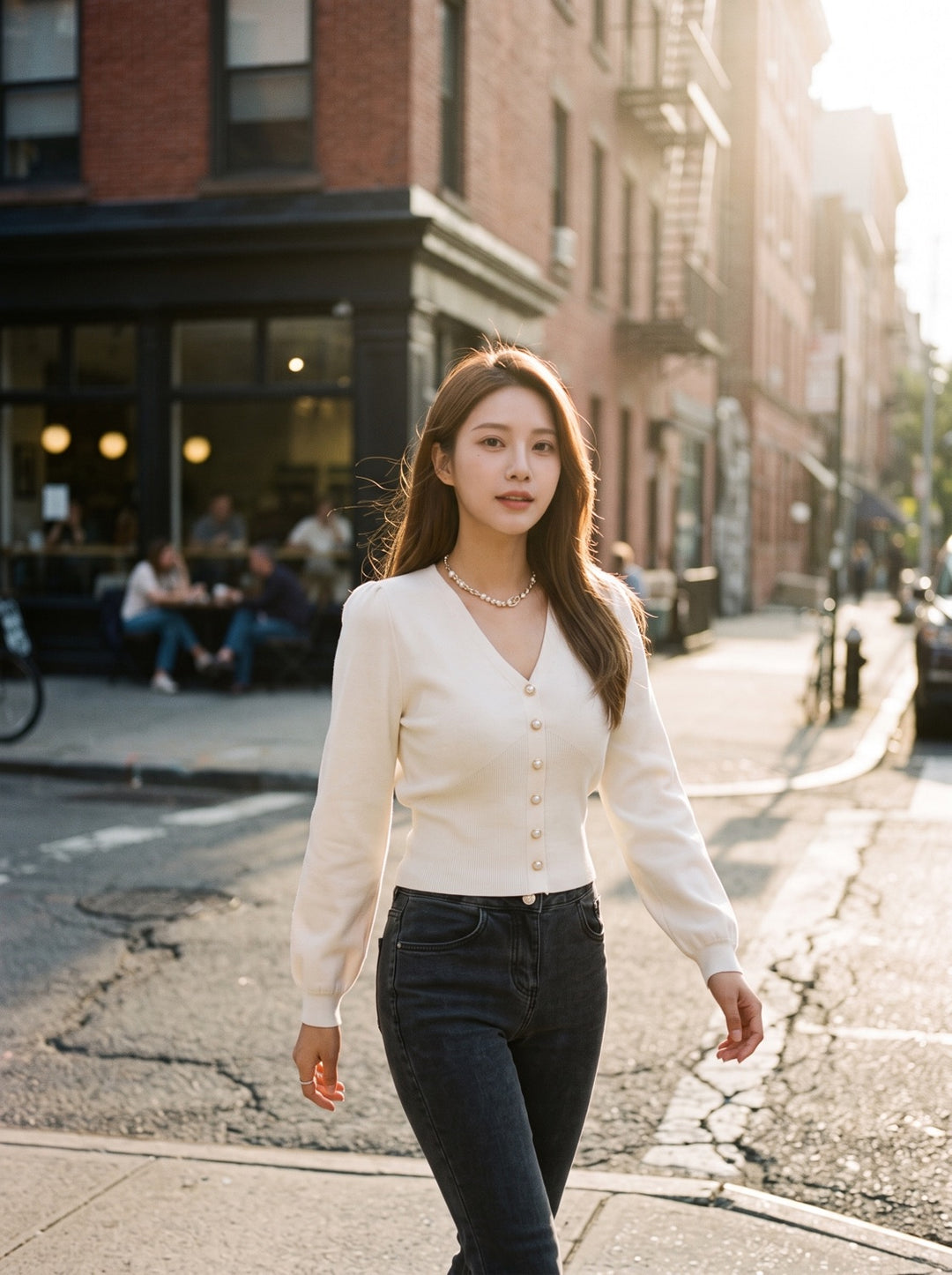 V-Neck Button Pullover