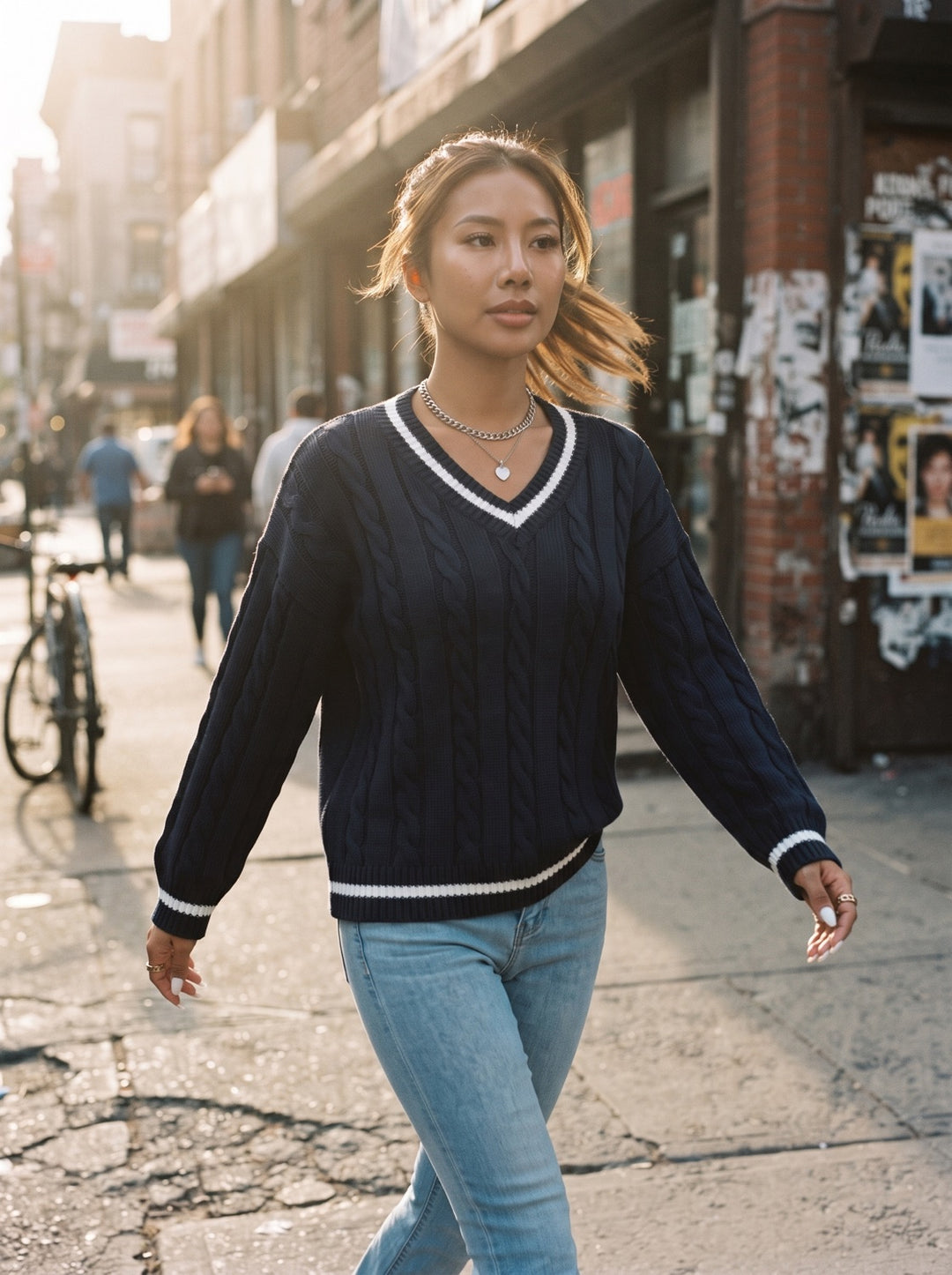 Twist-Knit V-Neck Sweater