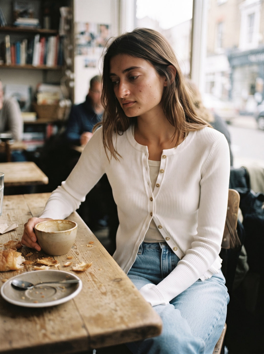 Crew-Neck Ribbed Cardigan