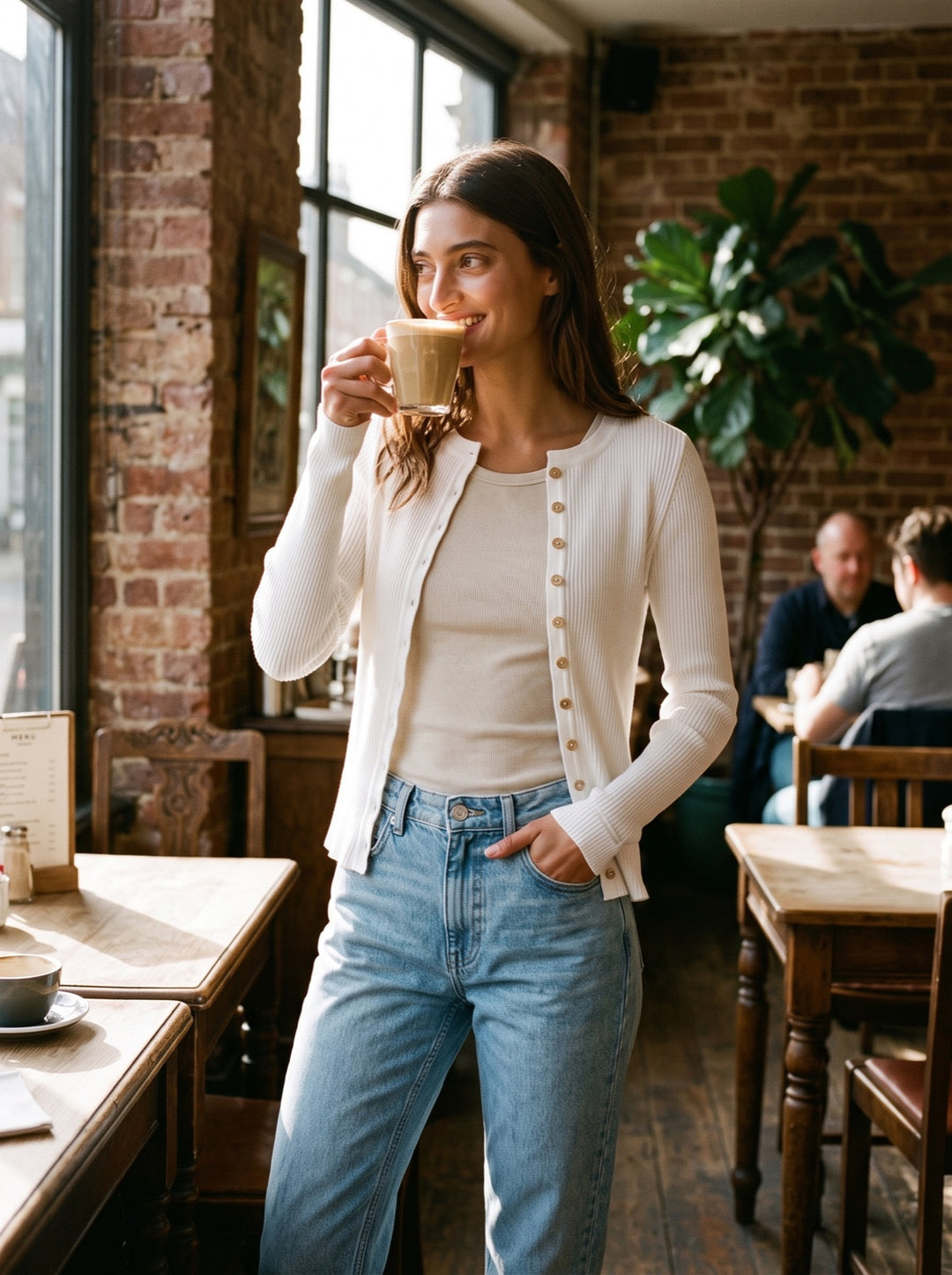 Crew-Neck Ribbed Cardigan