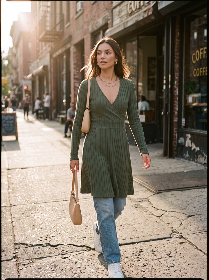 Ribbed Wrap Knit Dress