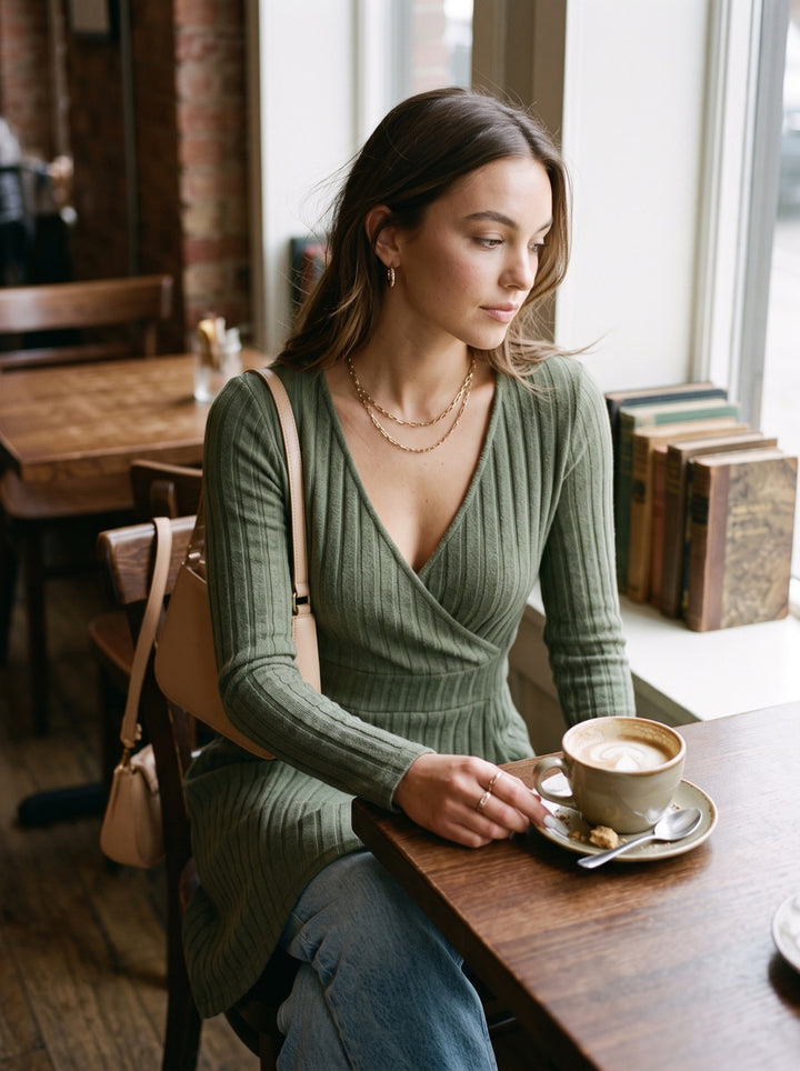 Ribbed Wrap Knit Dress