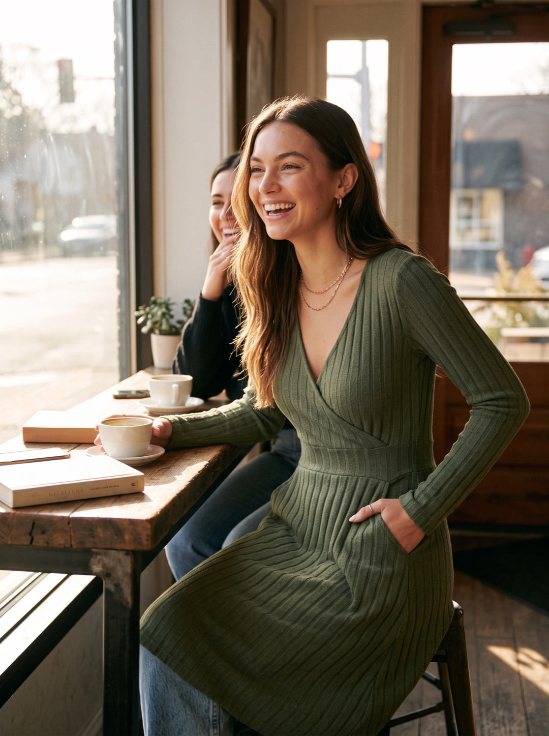 Ribbed Wrap Knit Dress