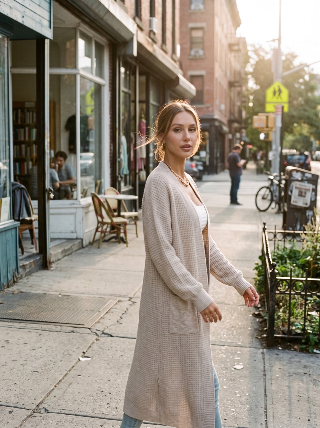 V-Neck Open-Knit Cardigan