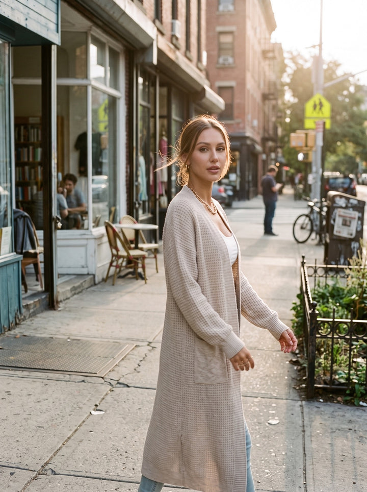 V-Neck Open-Knit Cardigan