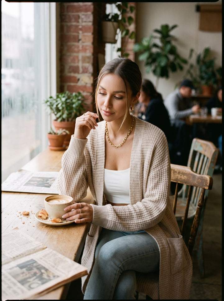 V-Neck Open-Knit Cardigan