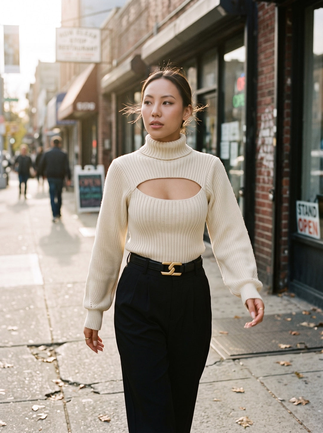 High-Neck Open-Knit Sweater