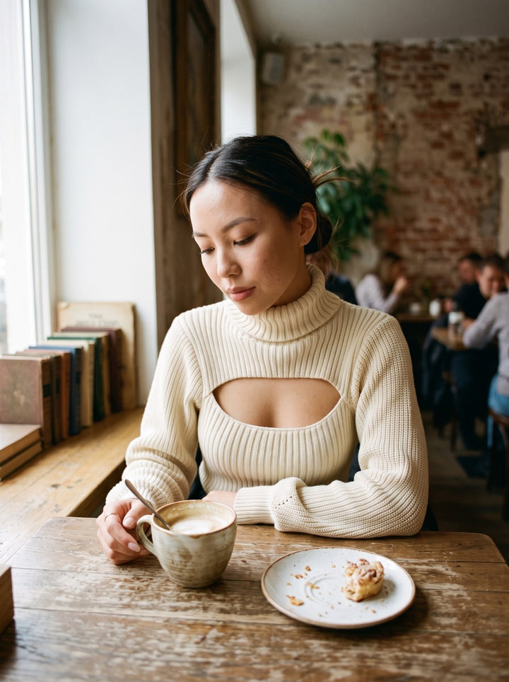 High-Neck Open-Knit Sweater