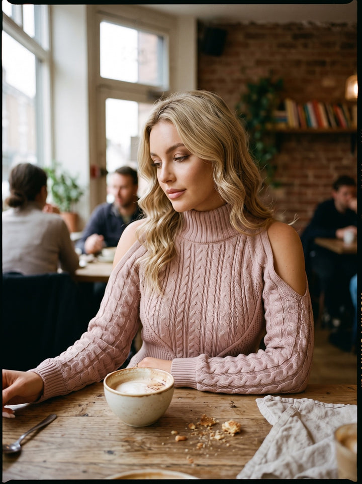 High-Neck Knit Sweater Dress
