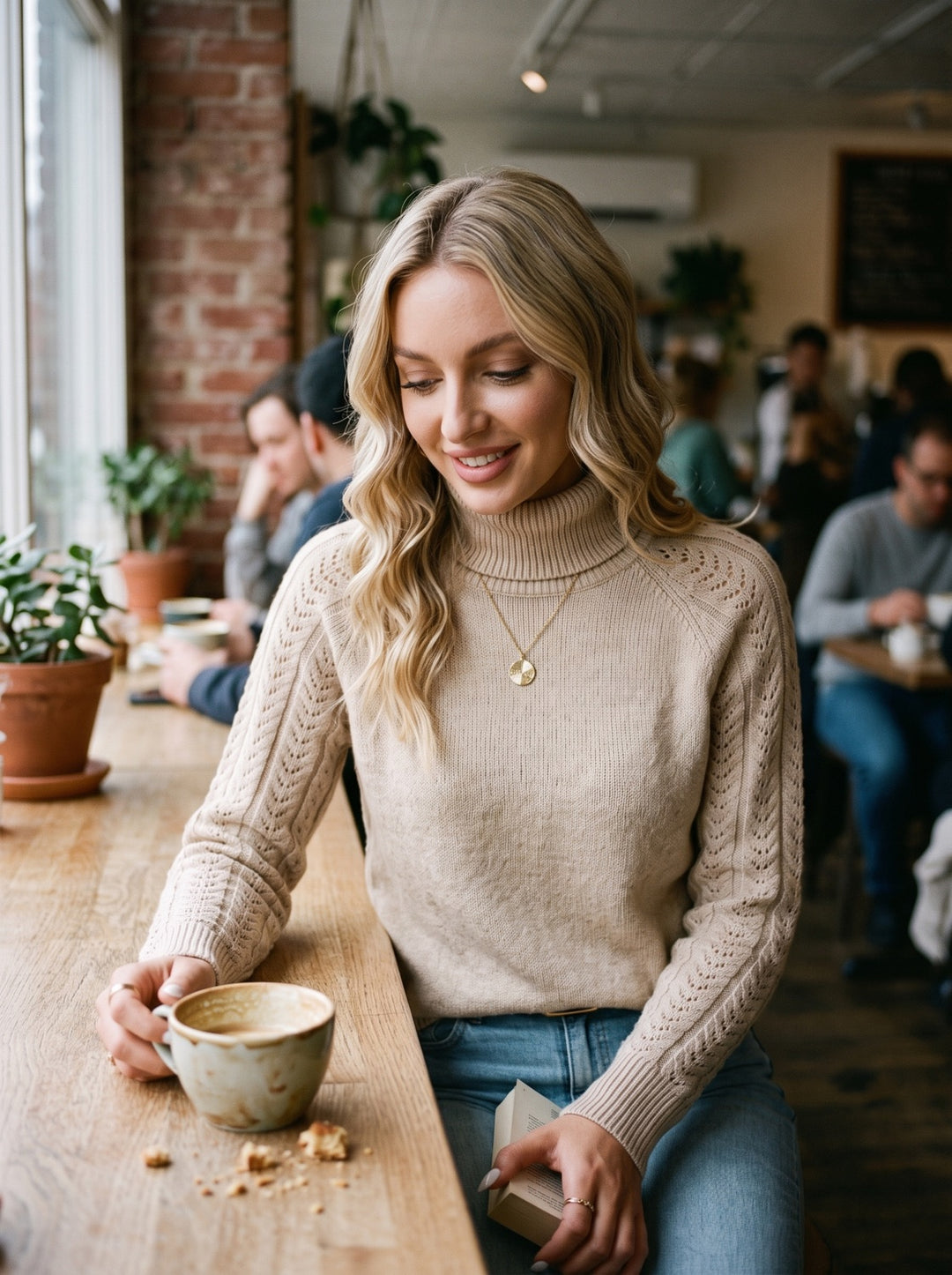 Open-Knit High-Neck Pullover