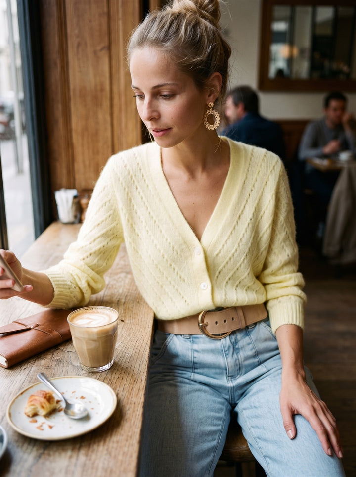 Open-Knit V-Neck Cardigan