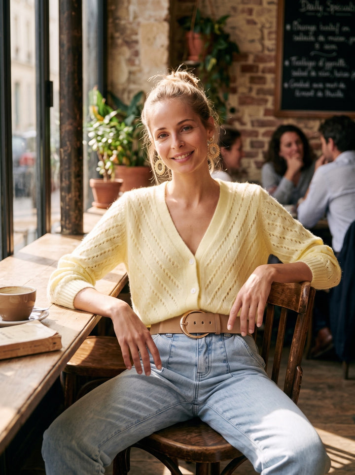 Open-Knit V-Neck Cardigan