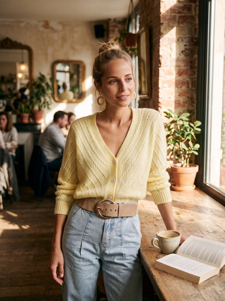 Open-Knit V-Neck Cardigan