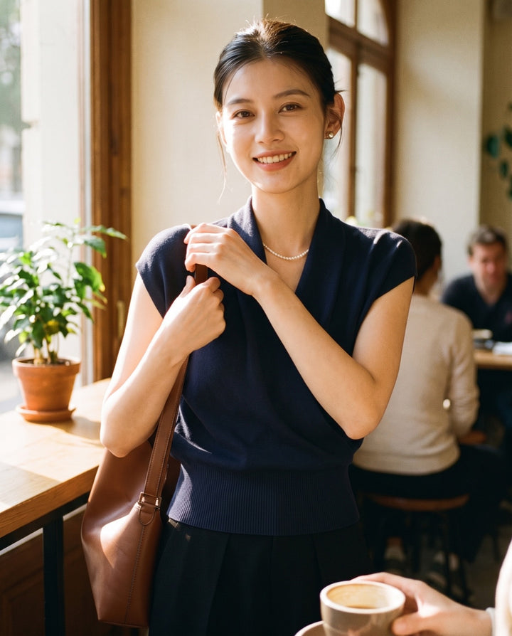 Cross-Neck Knit Top
