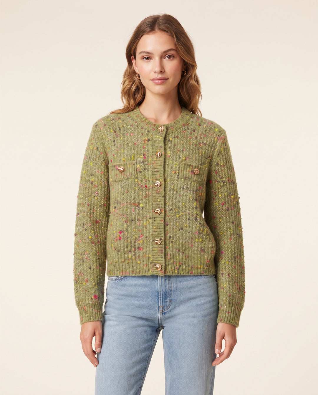 Frog-Button Vintage Knit Cardigan in Green - NOÉLLA
