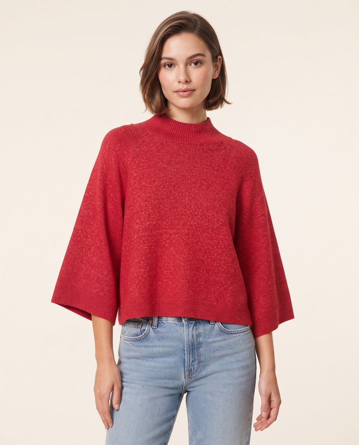 Short-Sleeve O-Neck Knit Pullover in Red - NOÉLLA