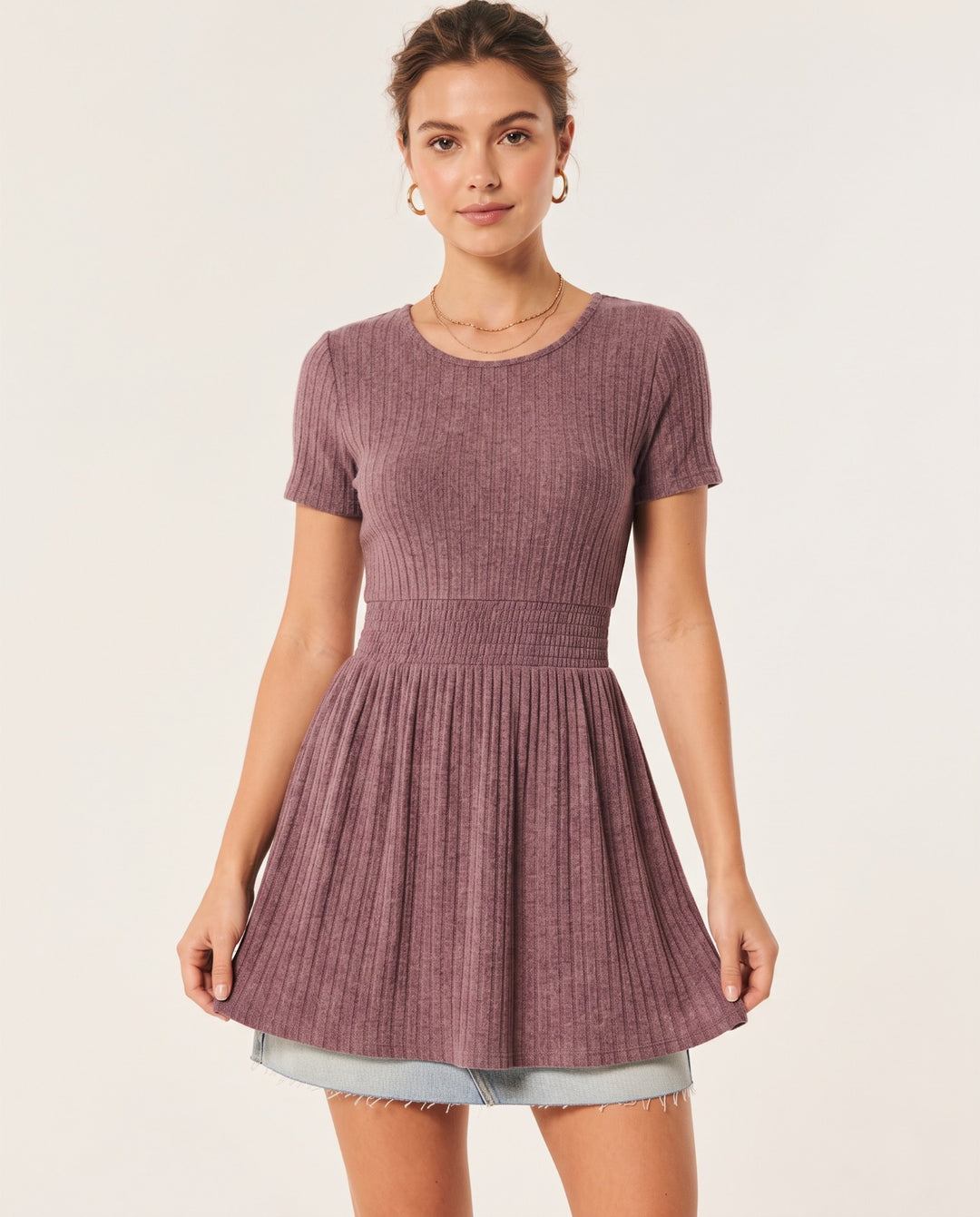 Ribbed A-Line Knit Dress in Red - NOÉLLA