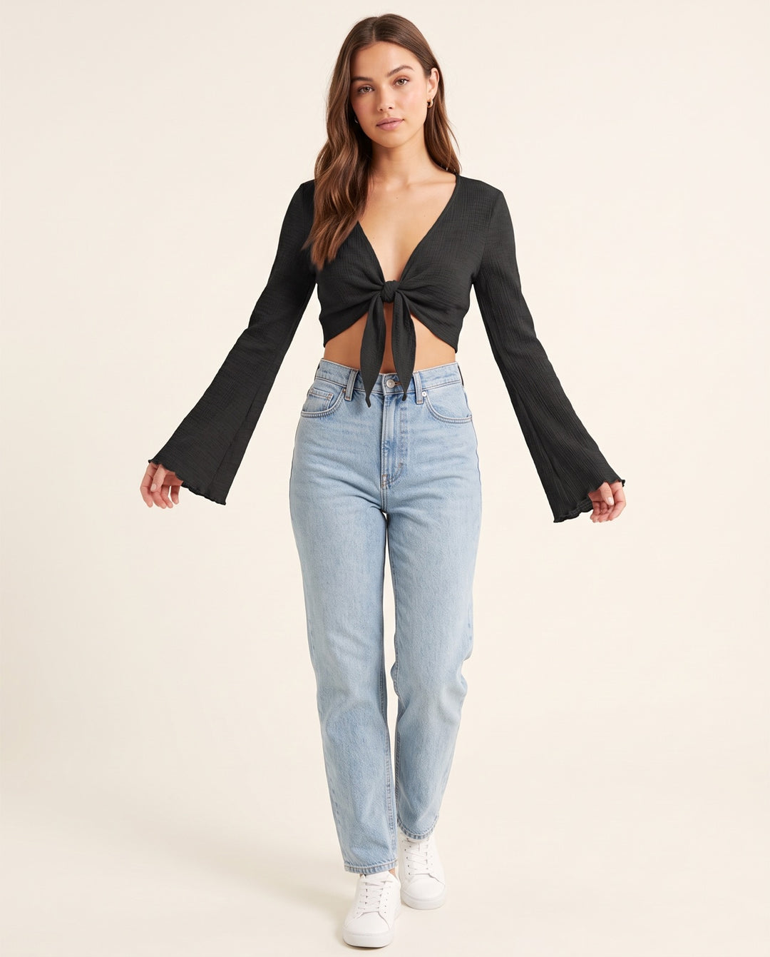 Lightweight Gauze Knit Cardigan in Black - NOÉLLA