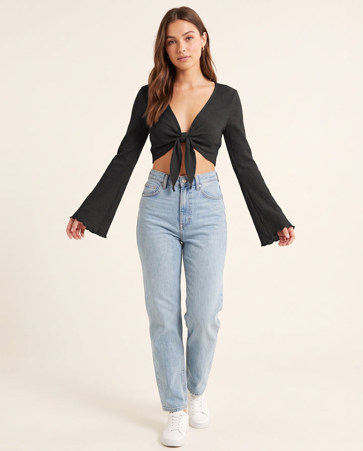 Lightweight Gauze Knit Cardigan in Black - NOÉLLA
