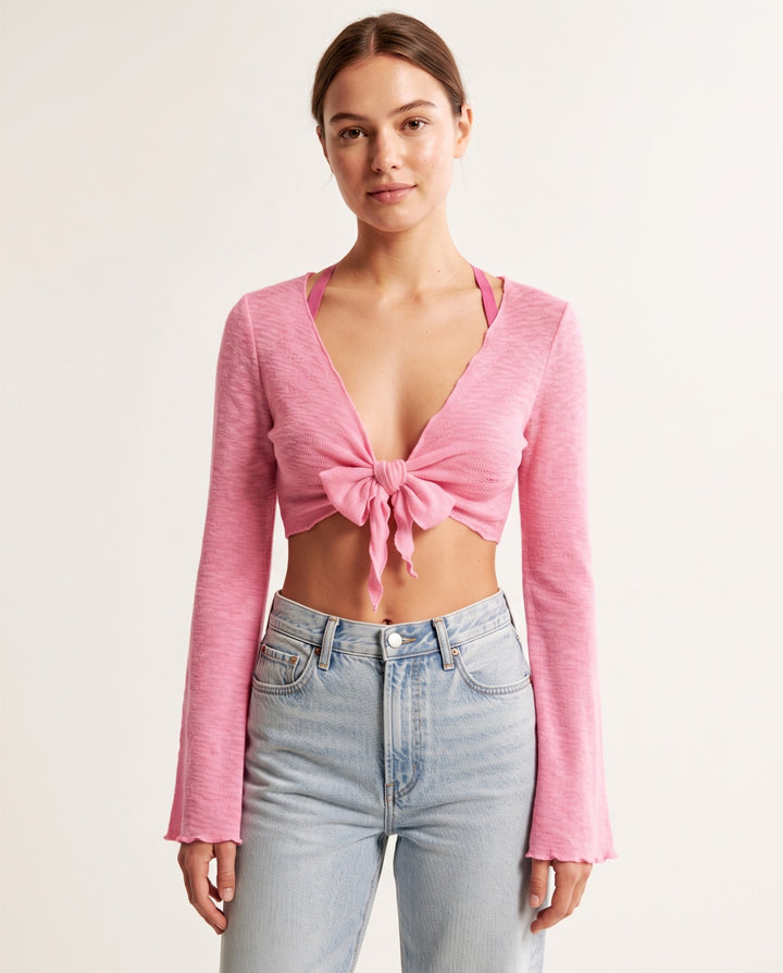 Lightweight Gauze Knit Cardigan in Pink - NOÉLLA