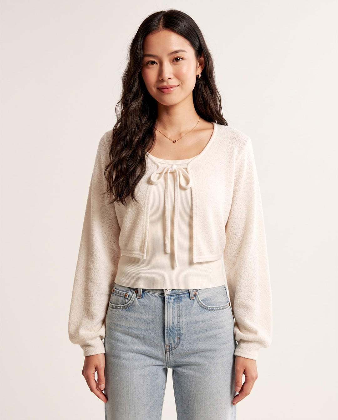 Tie-Front Cropped Knit Cardigan