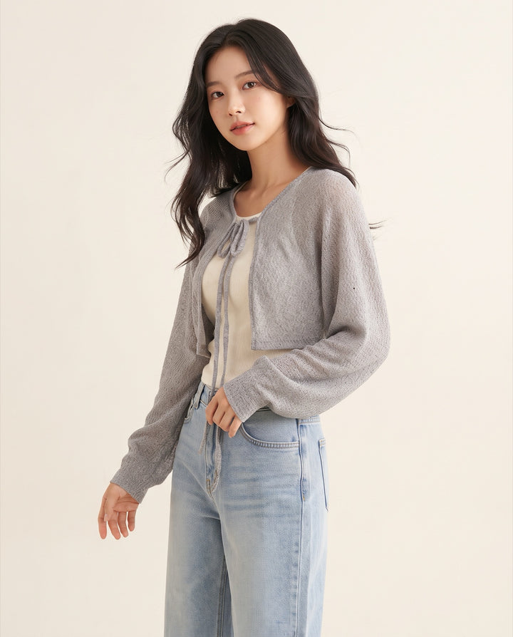 Tie-Front Cropped Knit Cardigan