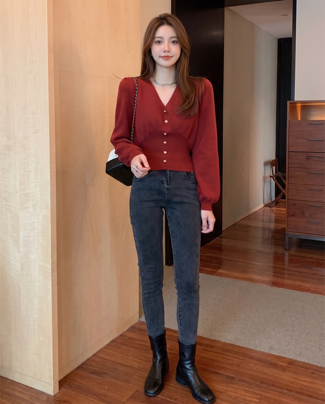 V-Neck Button Pullover