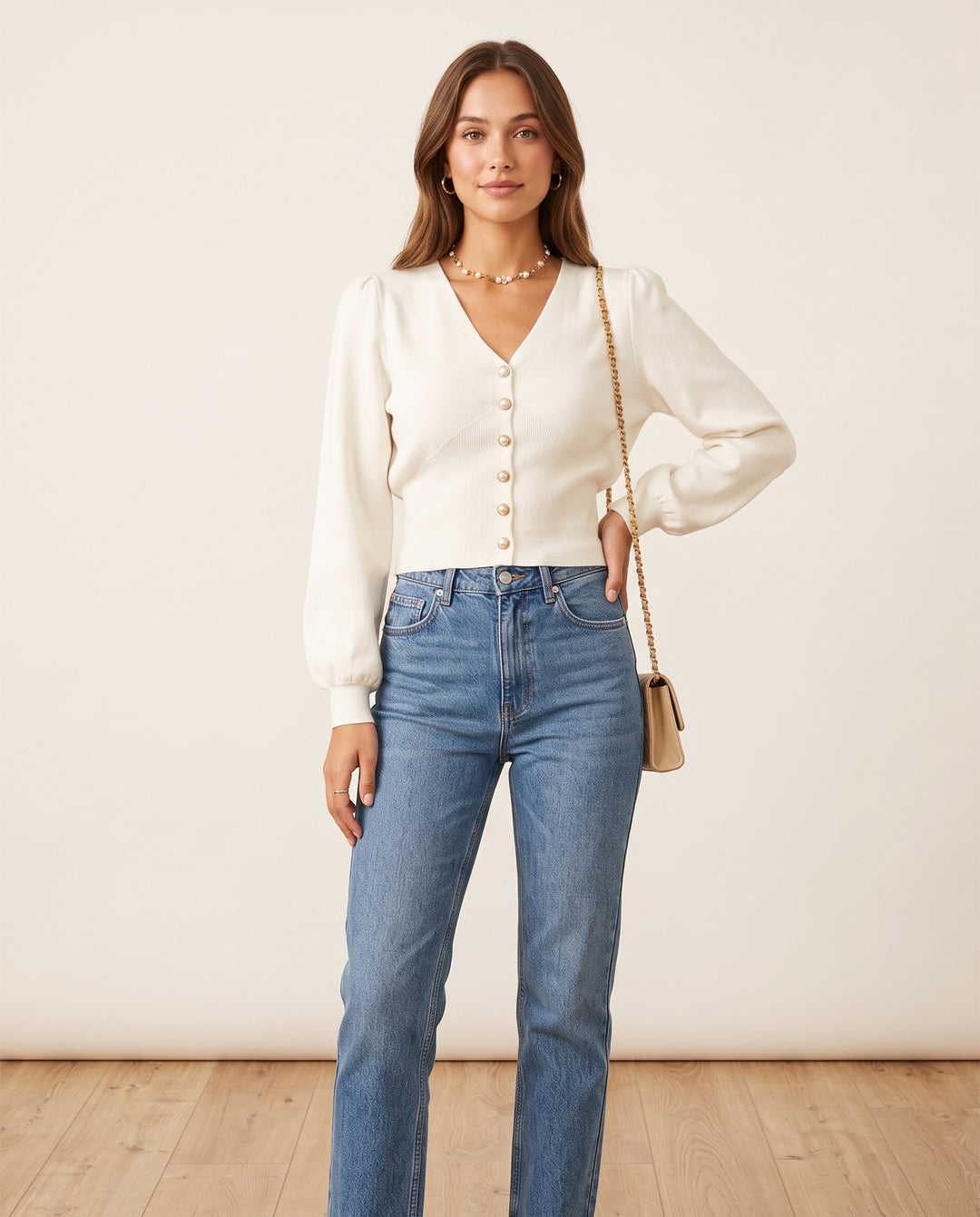 V-Neck Button Pullover