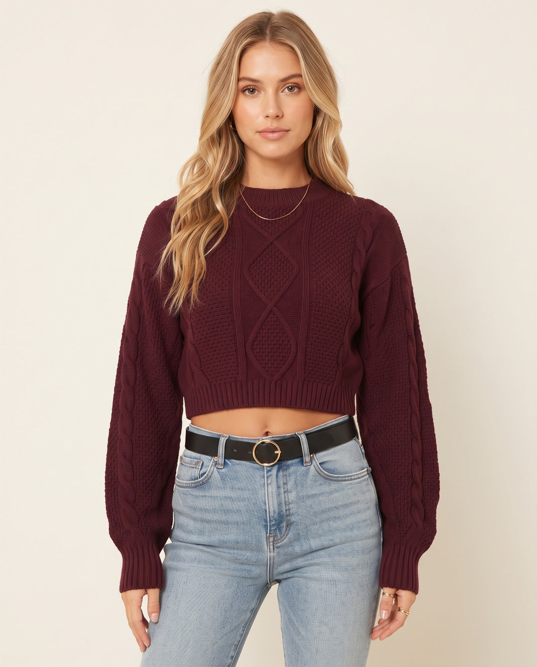 Cable-Knit Cropped Sweater