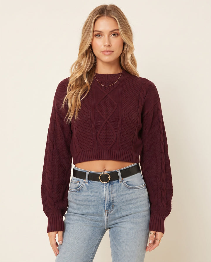 Cable-Knit Cropped Sweater