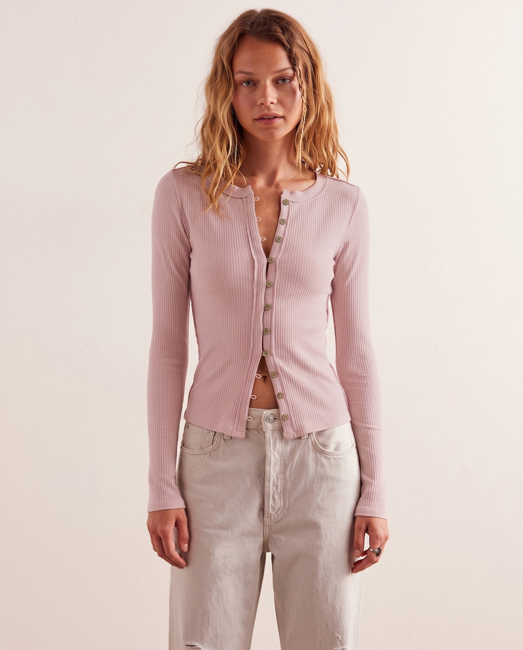 Crew-Neck Ribbed Cardigan
