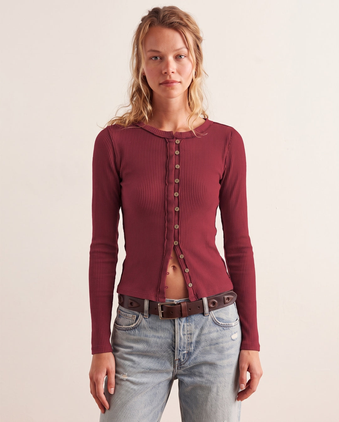 Crew-Neck Ribbed Cardigan