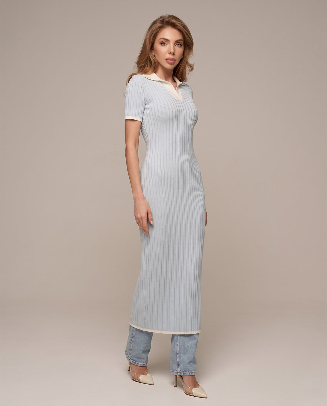 Ribbed Polo Sweater Dress