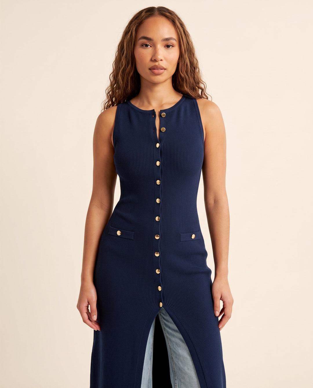 Button-Front Sweater Dress