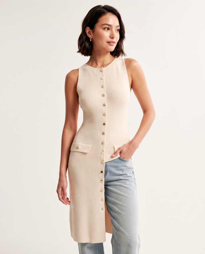 Button-Front Sweater Dress
