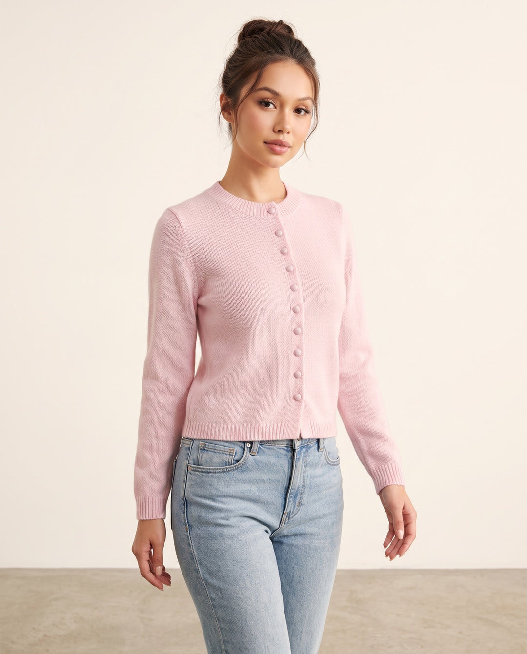 Fitted Round-Neck Cardigan