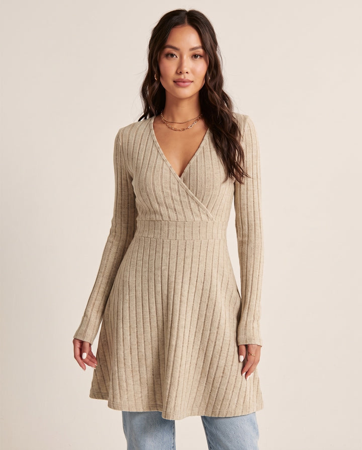 Ribbed Wrap Knit Dress