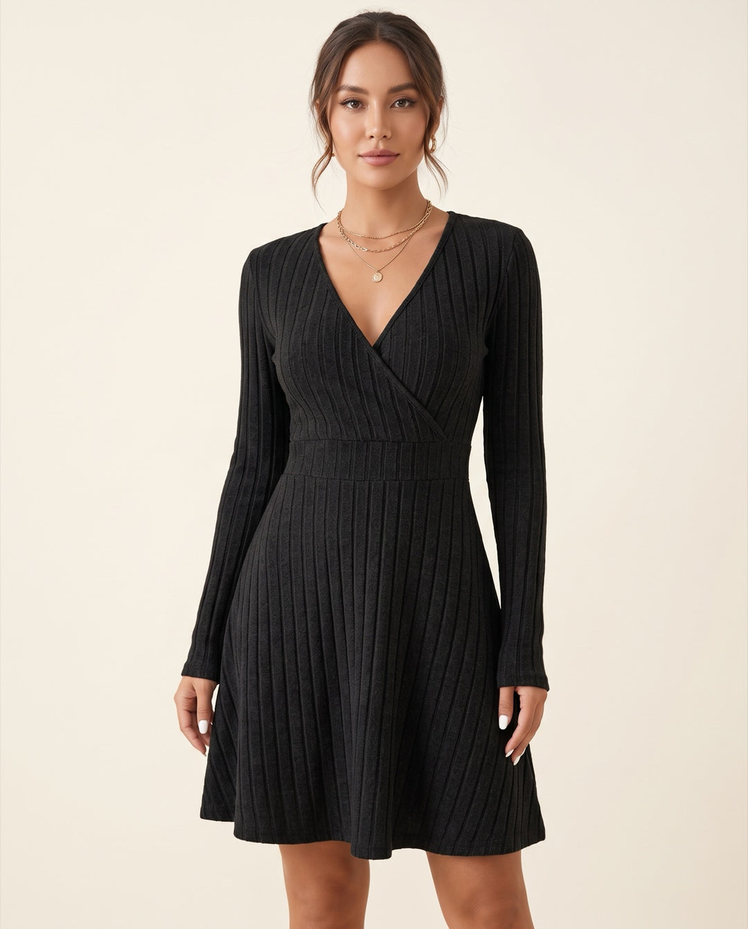 Ribbed Wrap Knit Dress